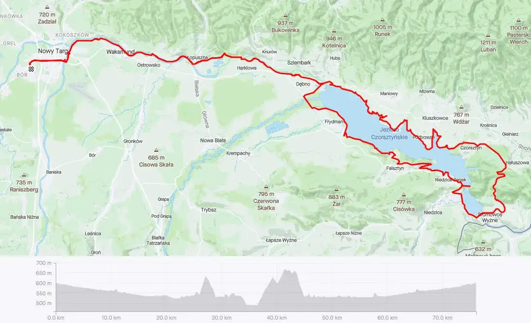 Mapa Velo Czorsztyn trasa rowerowa