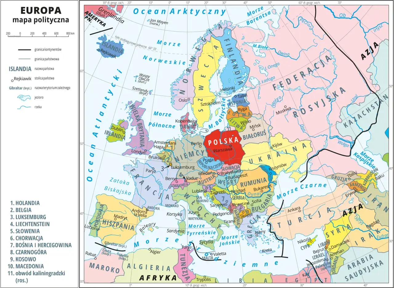 Mapa Europy z zaznaczonymi krajami skandynawskimi