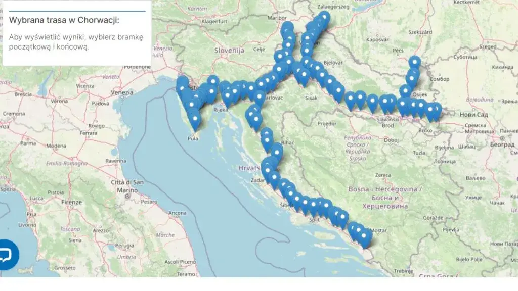 Mapa trasy Polska Chorwacja przez Węgry