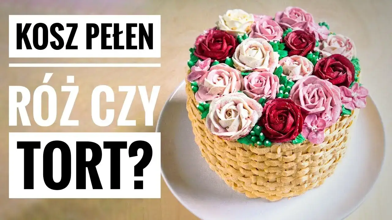 tort koszyk z kwiatami z kremu