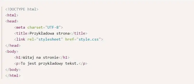 Przykład kodu HTML z linkowaniem zewnętrznego arkusza CSS