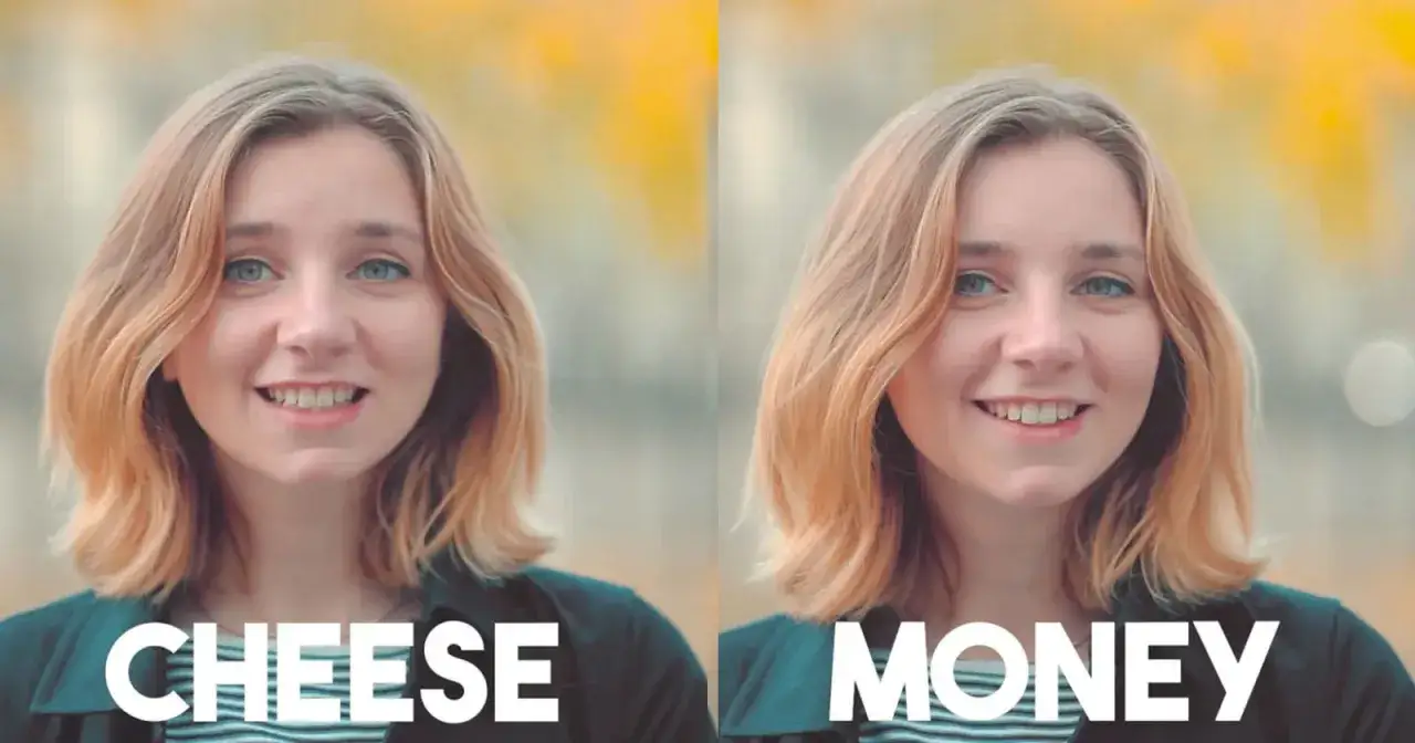 Dwie twarze młodej kobiety, jedna z napisem 