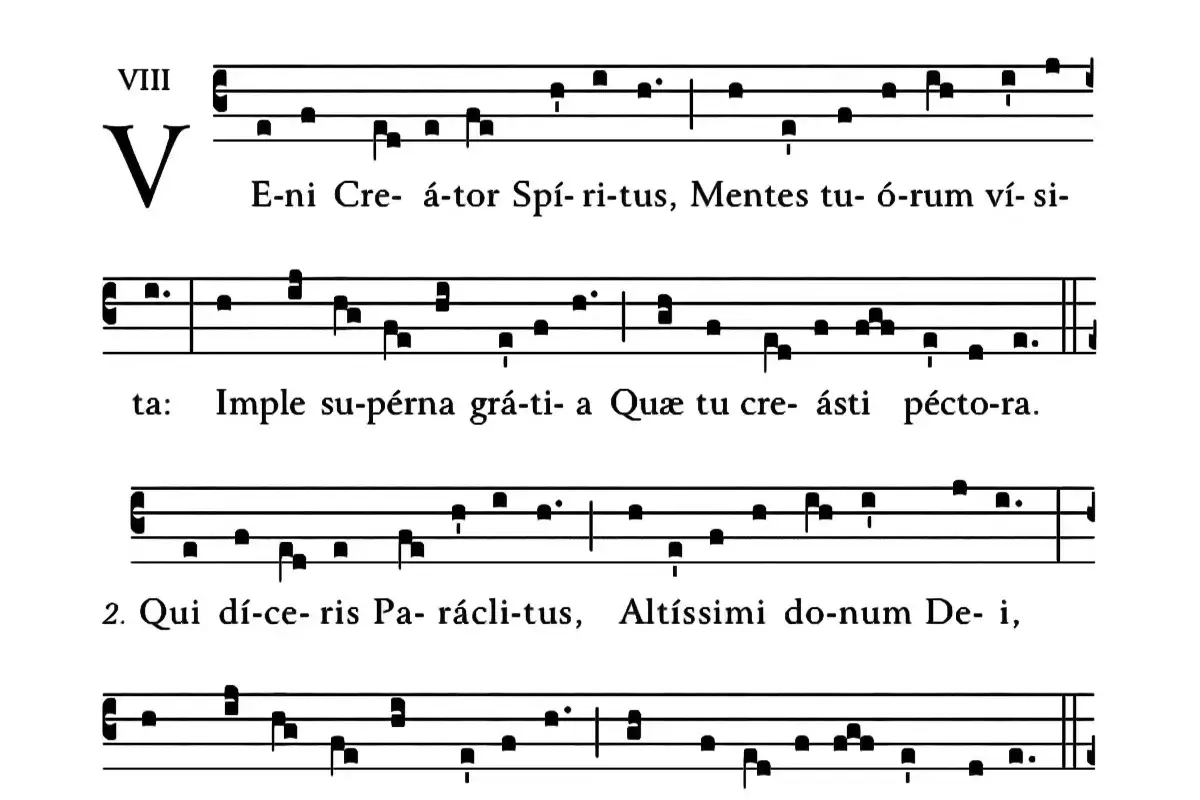 Fragment hymnu o Stworzycielu Duchu, przyjdź. Tekst łaciński: 