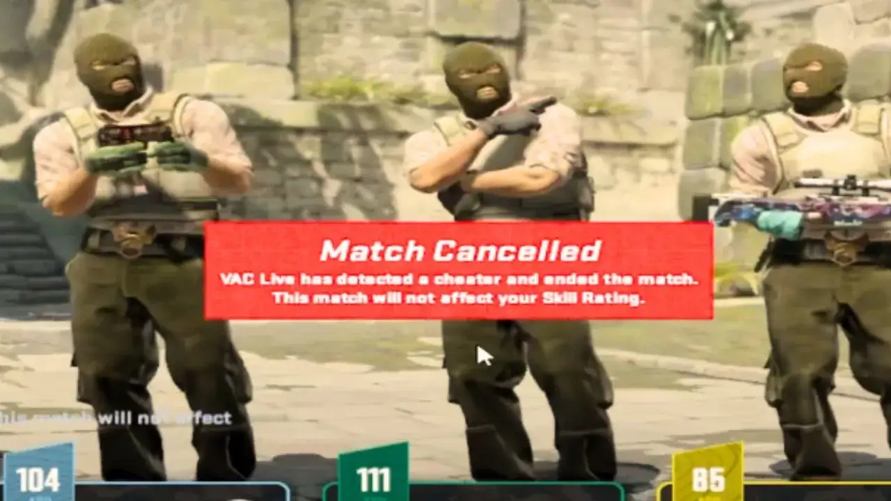 CS:GO: mecz anulowany przez VAC Live z powodu oszusta z aimbotem. Gracze w maskach stoją na tle.