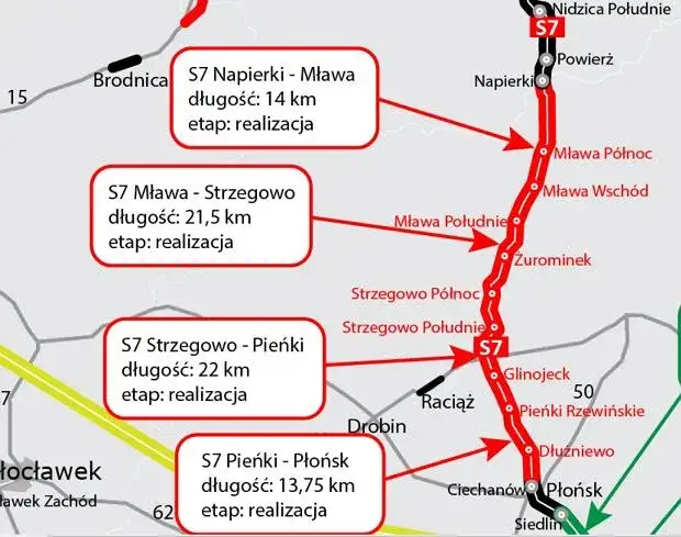 Mapa dojazdu z Warszawy nad morze S7