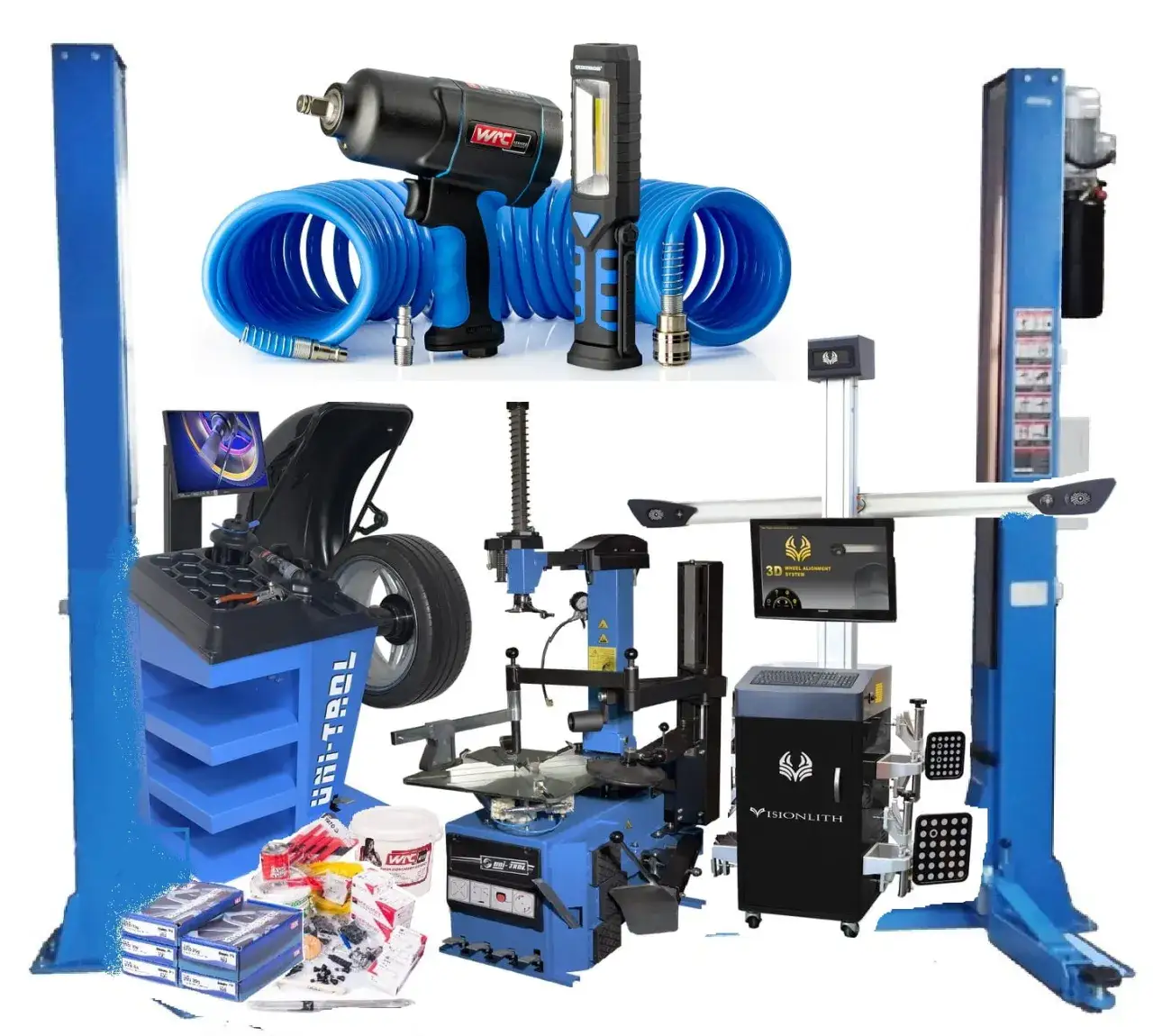 Wulkanizator z oponą i felgą, specjalistyczne narzędzia do demontażu