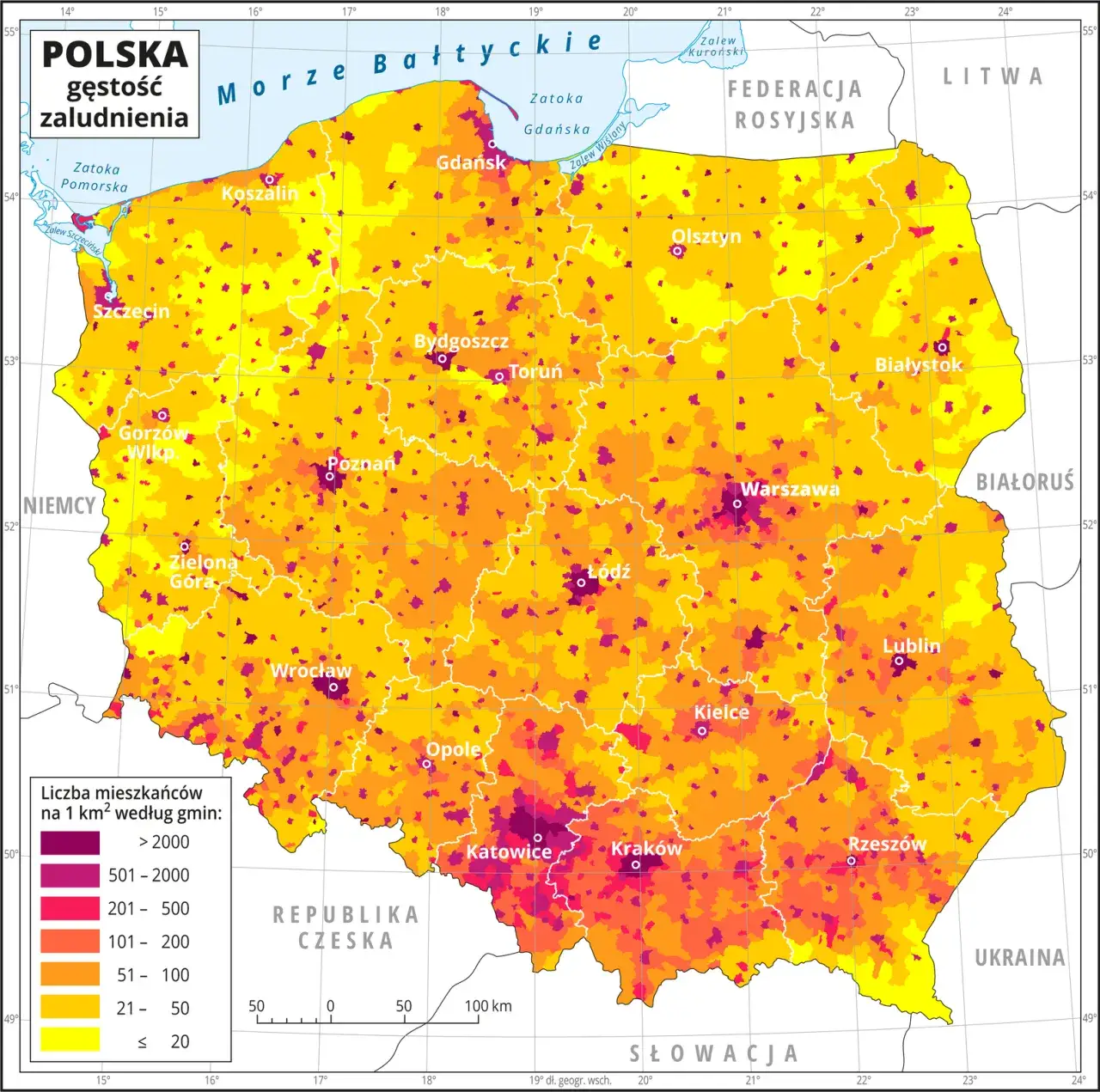 Por&oacute;wnanie populacji i powierzchni miast wojew&oacute;dzkich w Polsce