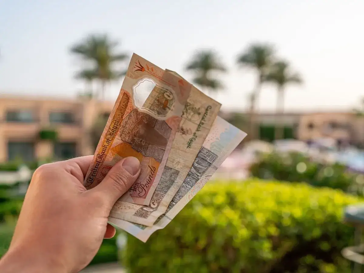 Dłoń trzyma egipskie funty. Czy w Egipcie można płacić euro? Raczej nie, lepiej mieć lokalną walutę.