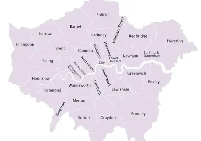 Mapa cen nocleg&oacute;w Londyn dzielnice