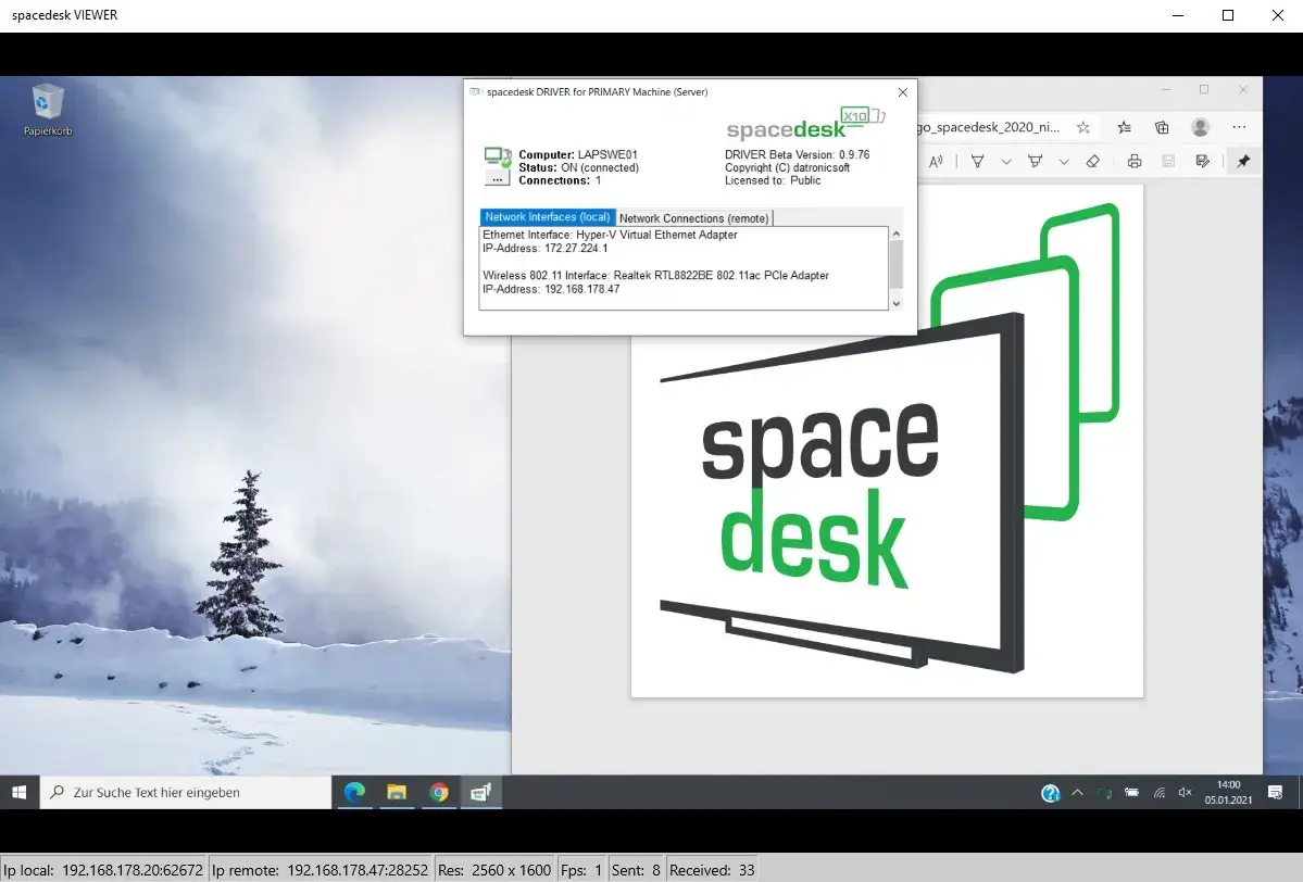 spacedesk interfejs