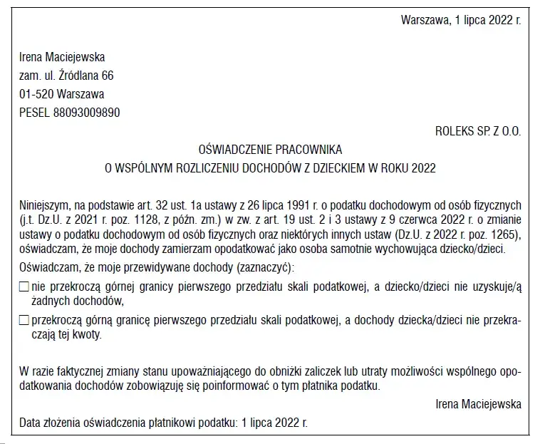 Samotny rodzic z dzieckiem dokumenty urzędowe