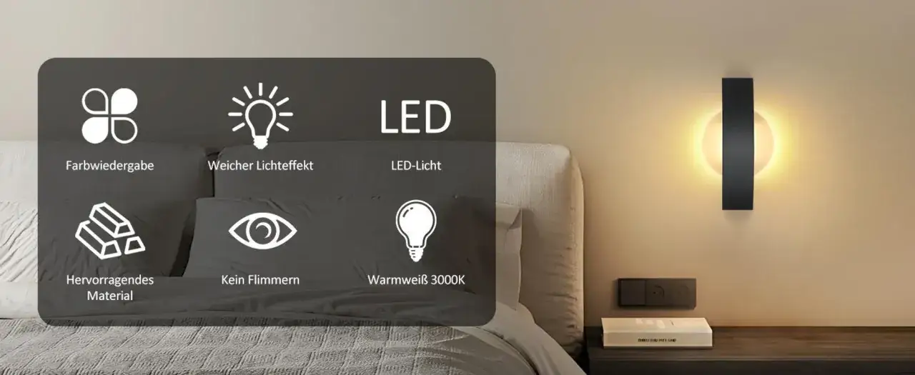 Nowoczesna lampa led ścienna tworzy ciepłą, przyjemną atmosferę w sypialni.