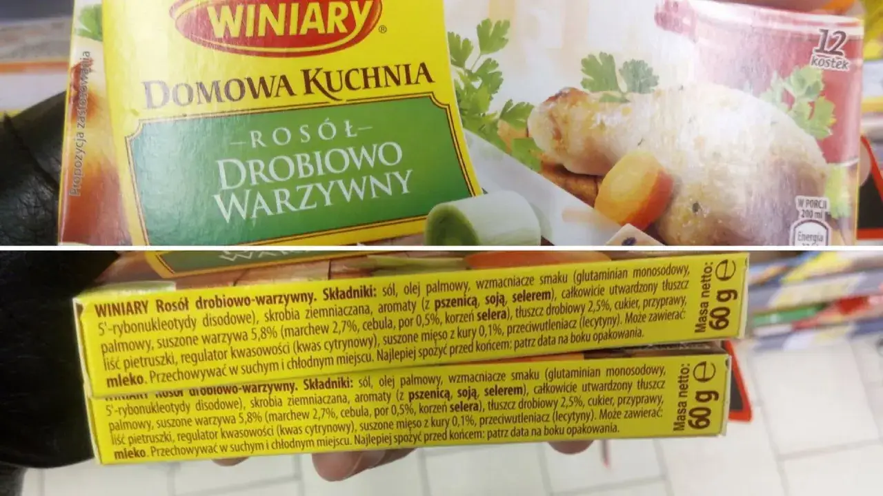 Opakowanie kostek rosołowych WINIARY. Na litr wody zazwyczaj używa się 1 kostki.