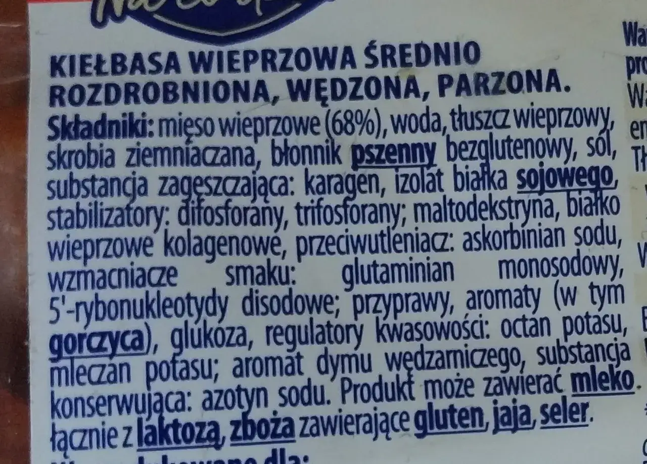 kiełbasa śląska biedronka opakowanie skład