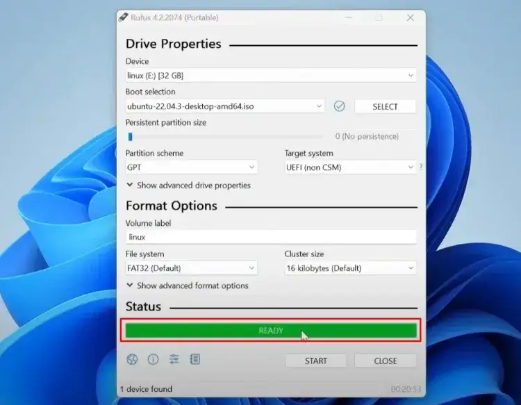 Rufus interfejs programu
