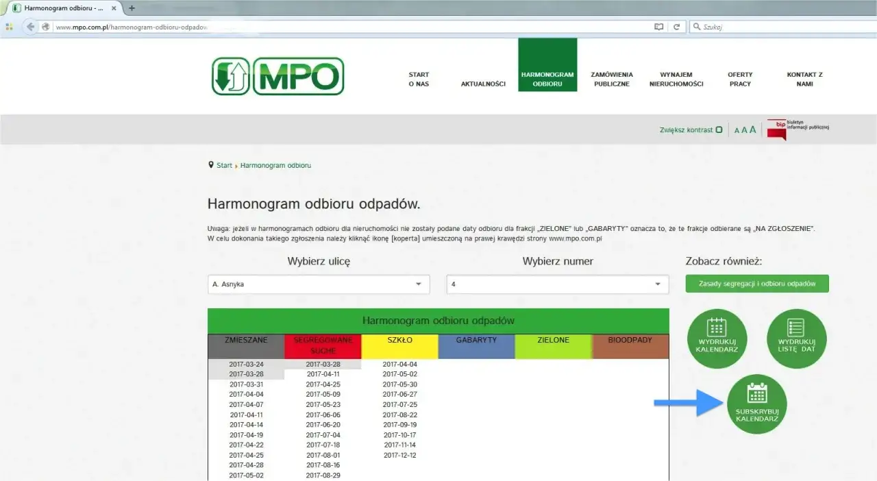 Harmonogram wywozu śmieci Warszawa