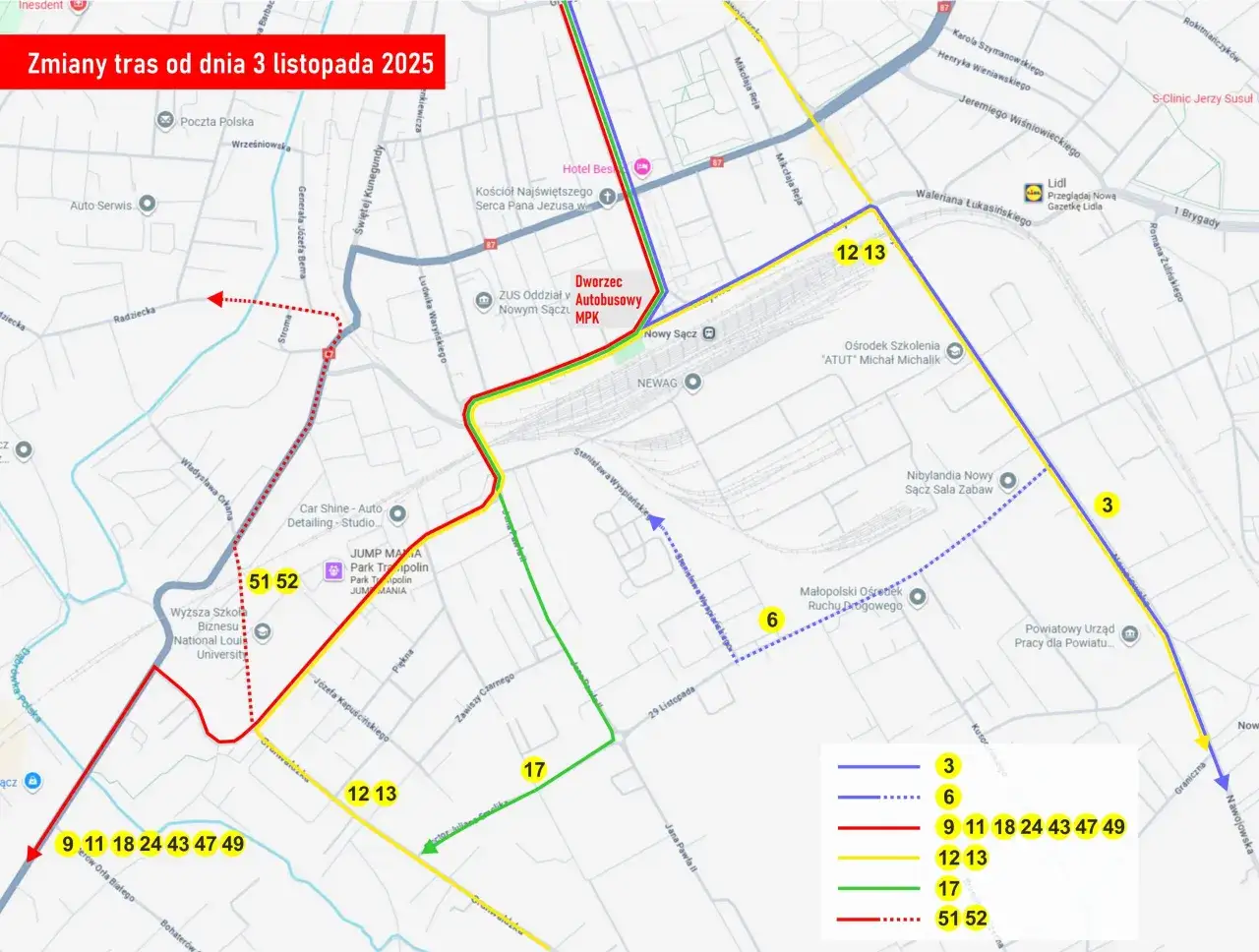 Mapa Nowy Sącz przystanki Szwagropol Prażmowskiego Aleja Batorego