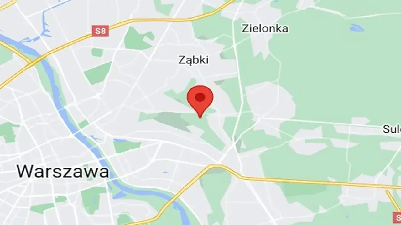 Mapa z zaznaczoną lokalizacją w okolicach Ząbek, pokazująca jak sprawdzić czyjąś lokalizację messenger.