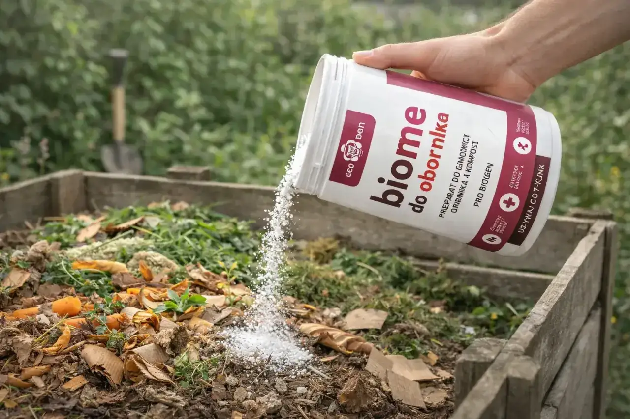 Wsypujesz preparat do obornika, by przyspieszyć kompostowanie resztek organicznych, w tym mięsa i kości.