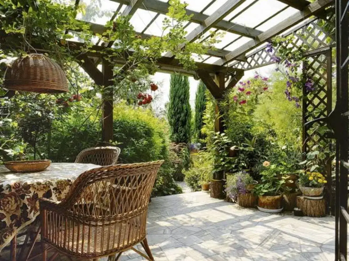 Pergola tarasowa z pnączami