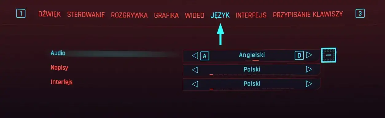 Cyberpunk 2077 ustawienia języka Steam