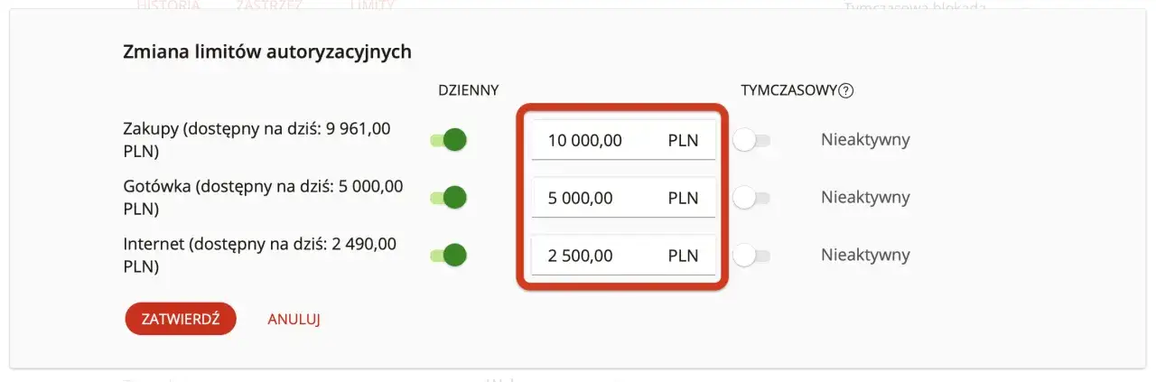 mBank zmiana limitów przelewów serwis transakcyjny
