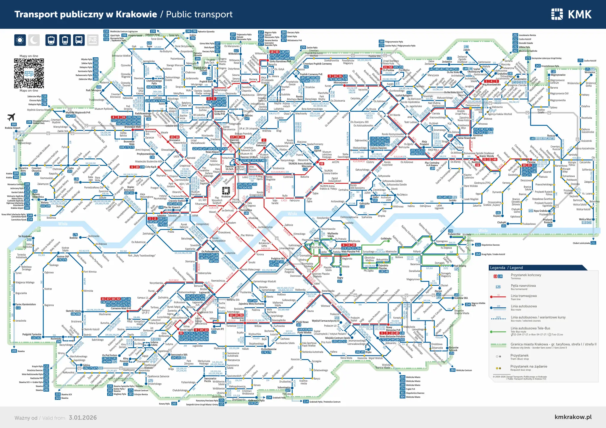Mapa trasy busa Krak&oacute;w Dobczyce alternatywne przystanki