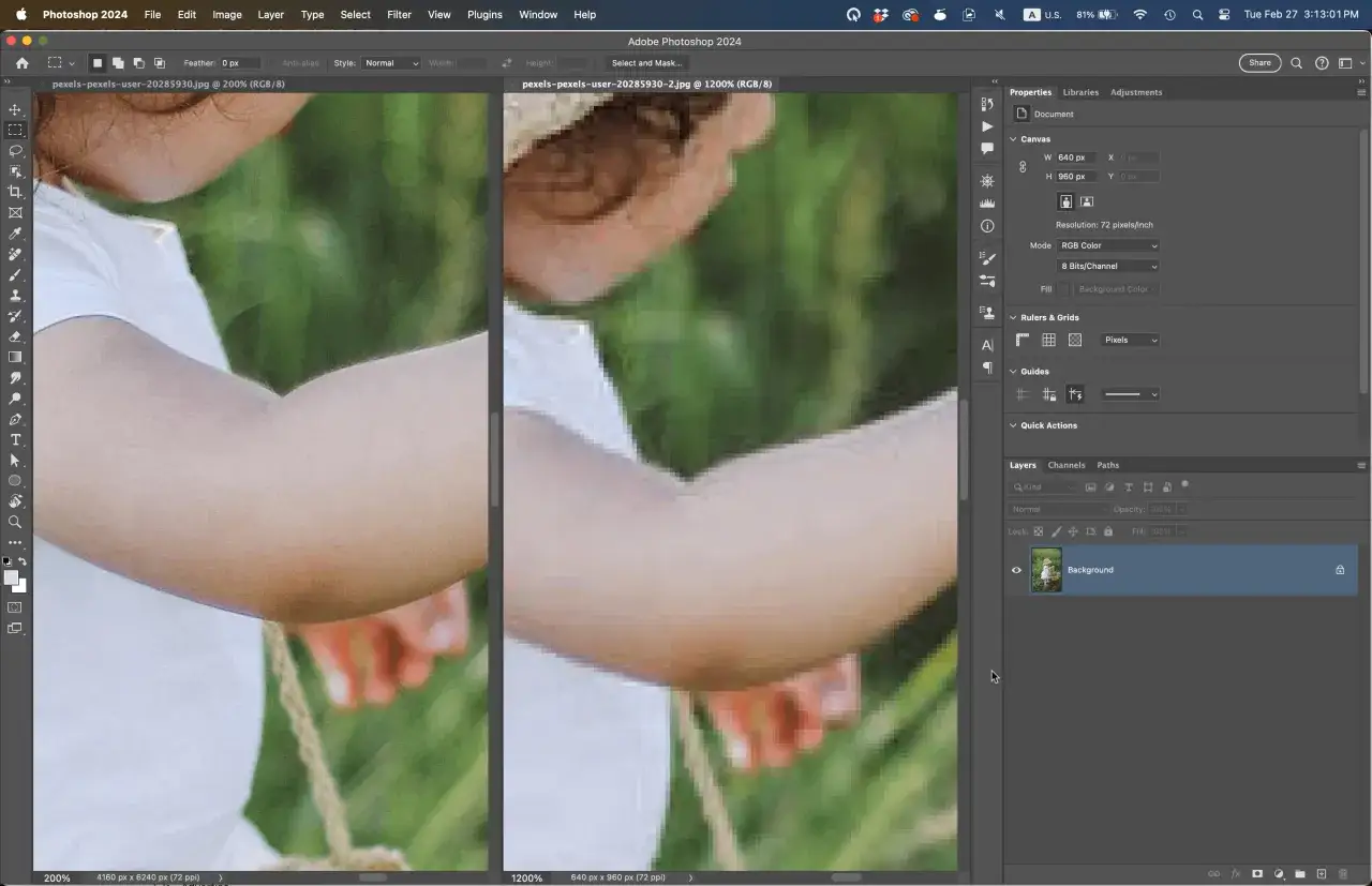 Por&oacute;wnanie obrazu przed i po resampling photoshop