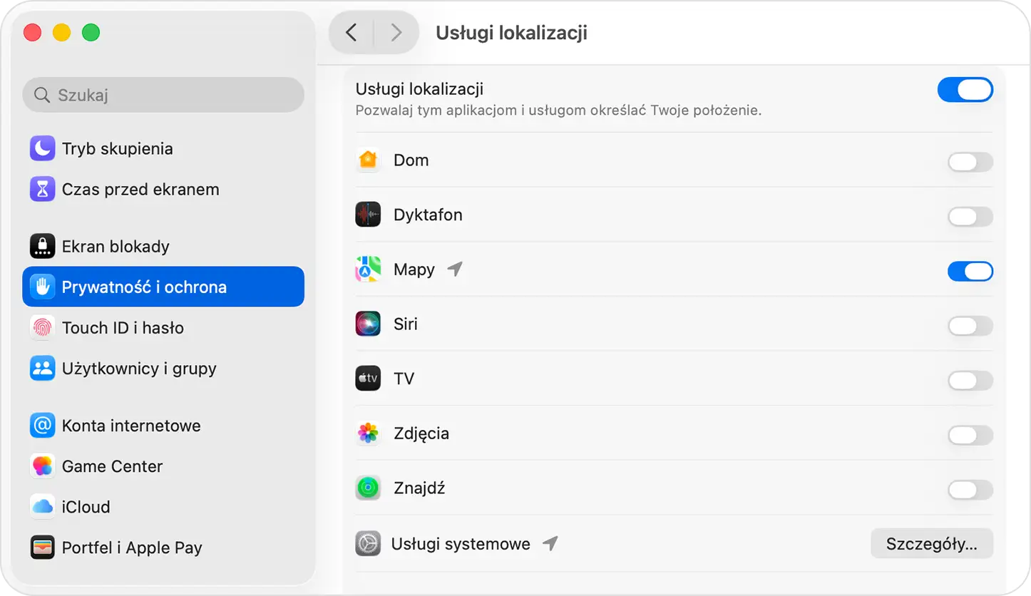 Ustawienia iPhone: Prywatność i ochrona > Usługi lokalizacji. Tu dowiesz się, jak włączyć lokalizację w przeglądarce iPhone.