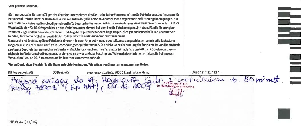 Formularz reklamacyjny PKP, odszkodowanie za op&oacute;źniony pociąg
