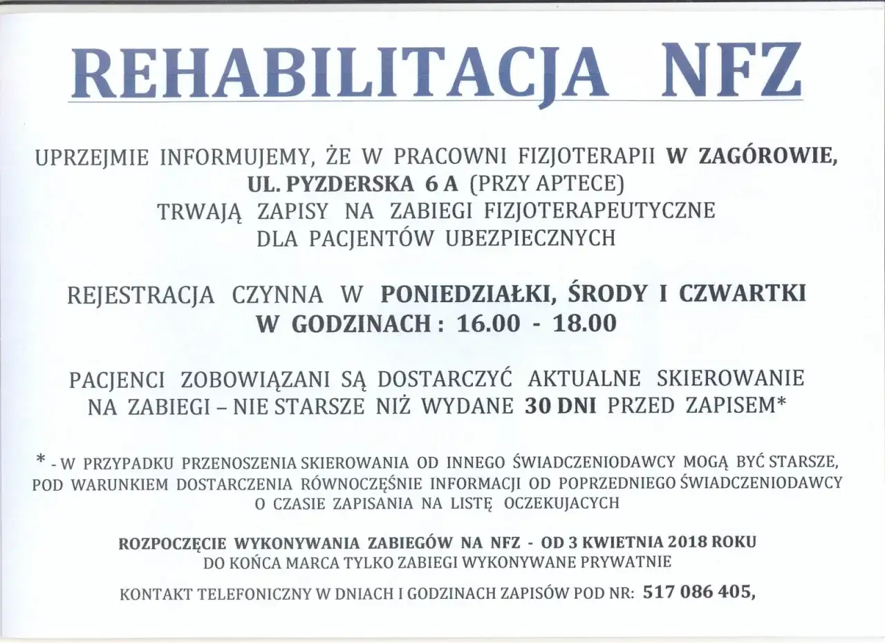 rejestracja skierowania rehabilitacja NFZ