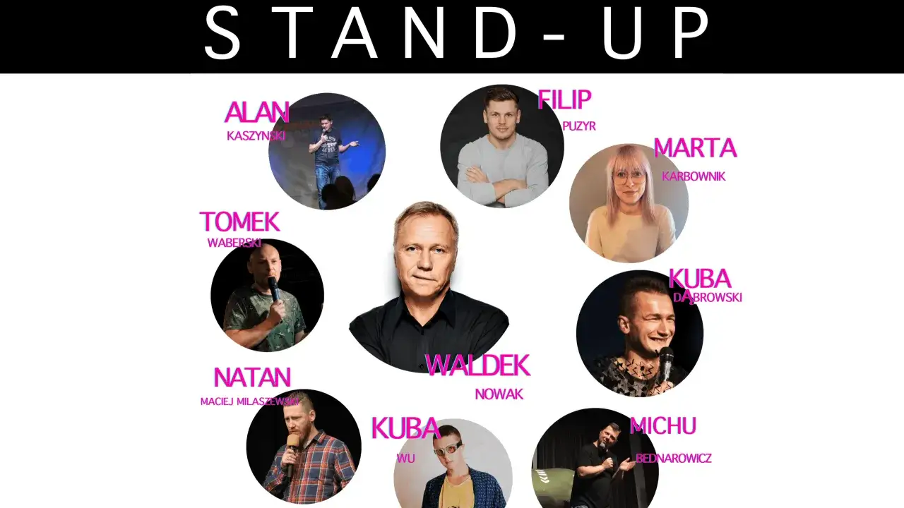 Kolaż zdjęć komik&oacute;w z napisem 