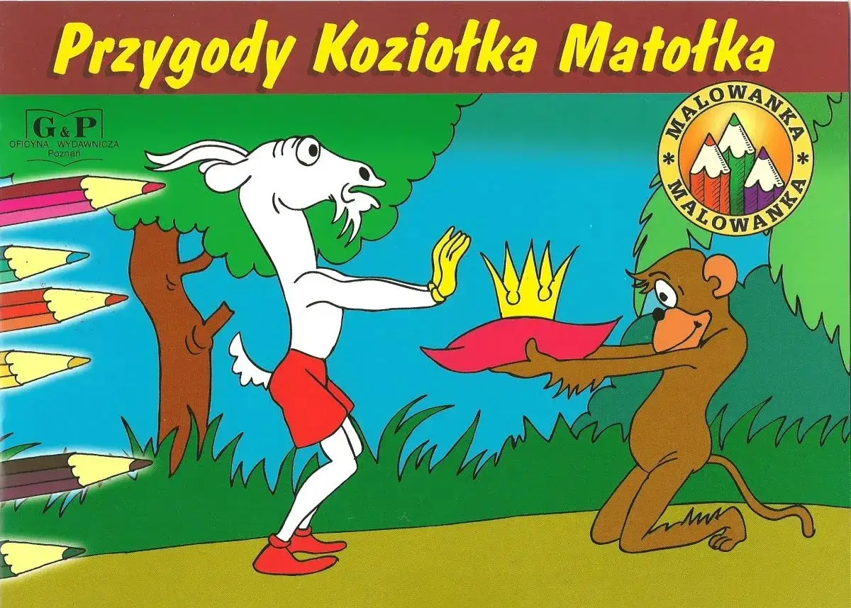 Kto jest autorem książki Koziołek Matołek? Na okładce Koziołek Matołek i małpka z koroną.