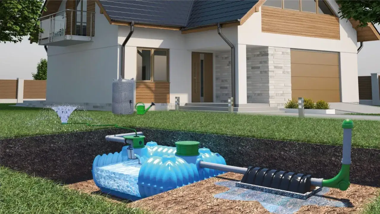 montaż pompy zanurzeniowej w zbiorniku na deszcz&oacute;wkę