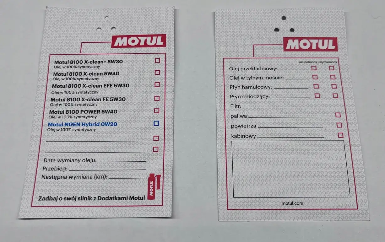 Etykieta oleju Motul oznaczenia