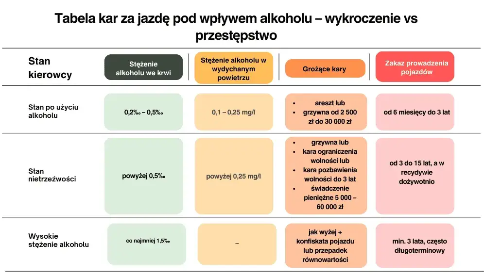 Kary za jazdę po alkoholu infografika