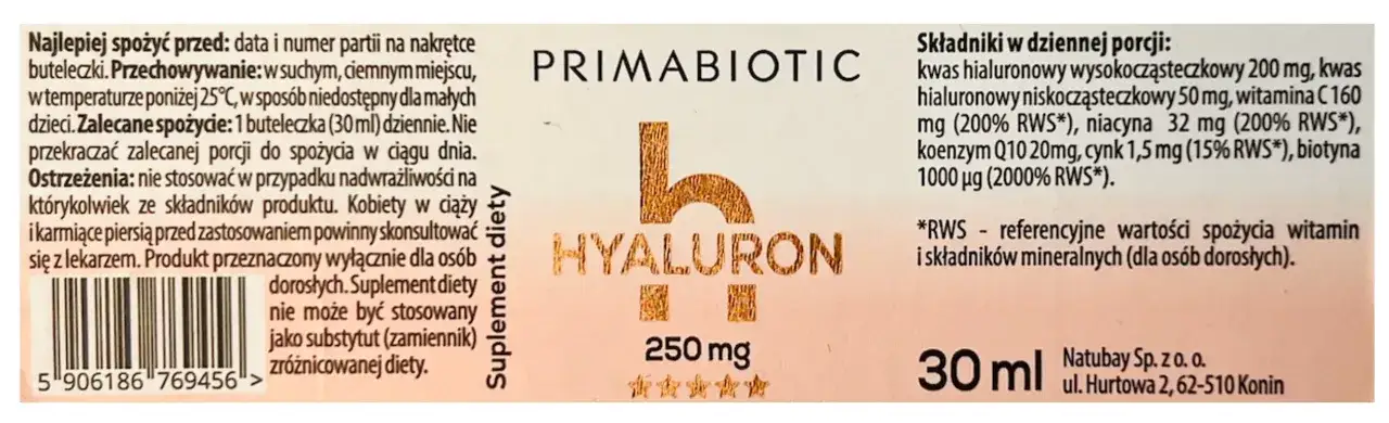 etykieta suplementu kwas hialuronowy