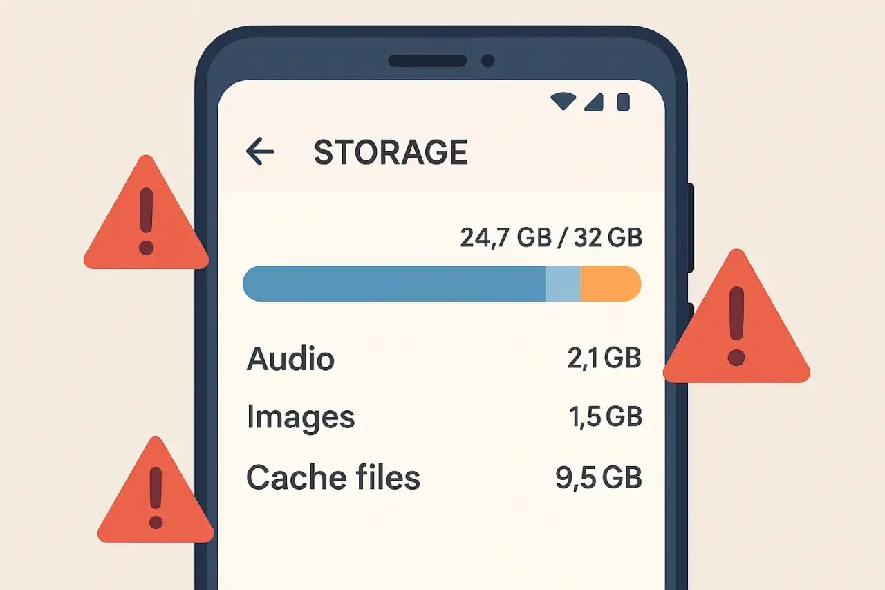 Telefon pokazuje mało miejsca, 9,5 GB zajmują pliki cache. Dowiedz się, jak wyczyścić pamięć podręczną w telefonie, by zwolnić miejsce.