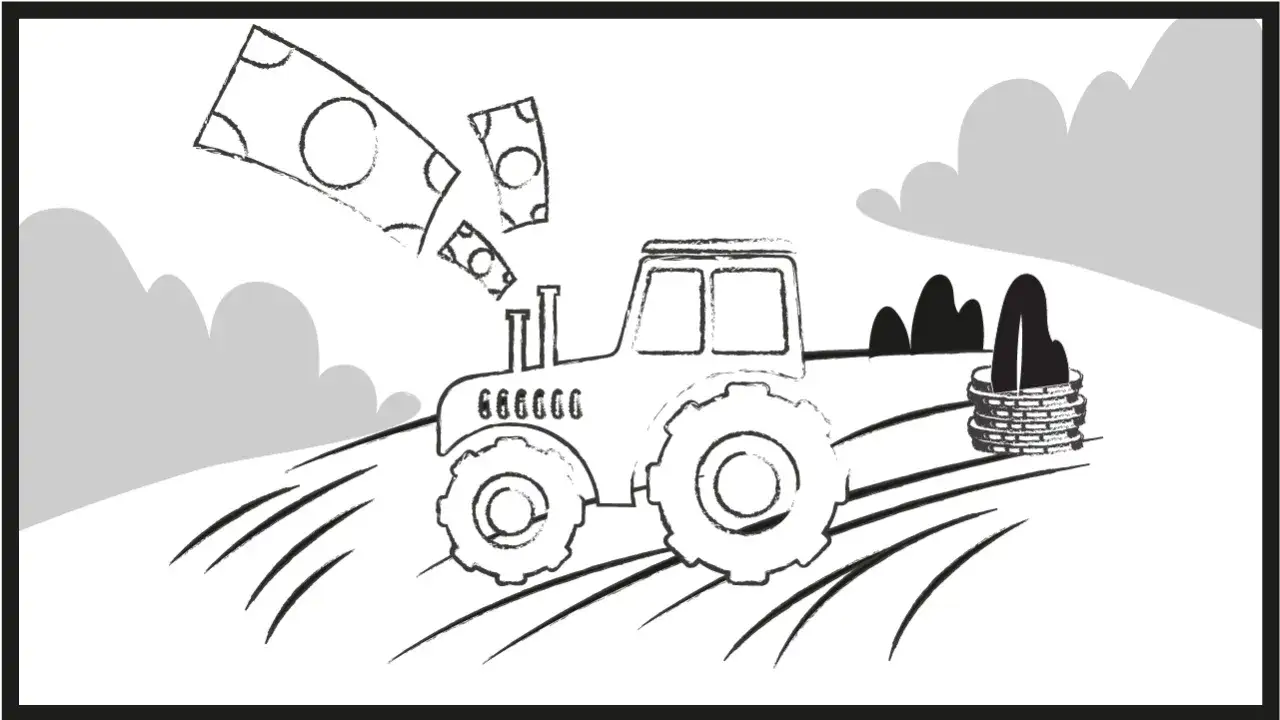 r&oacute;żne typy firm i rolnik ubiegający się o kredyt