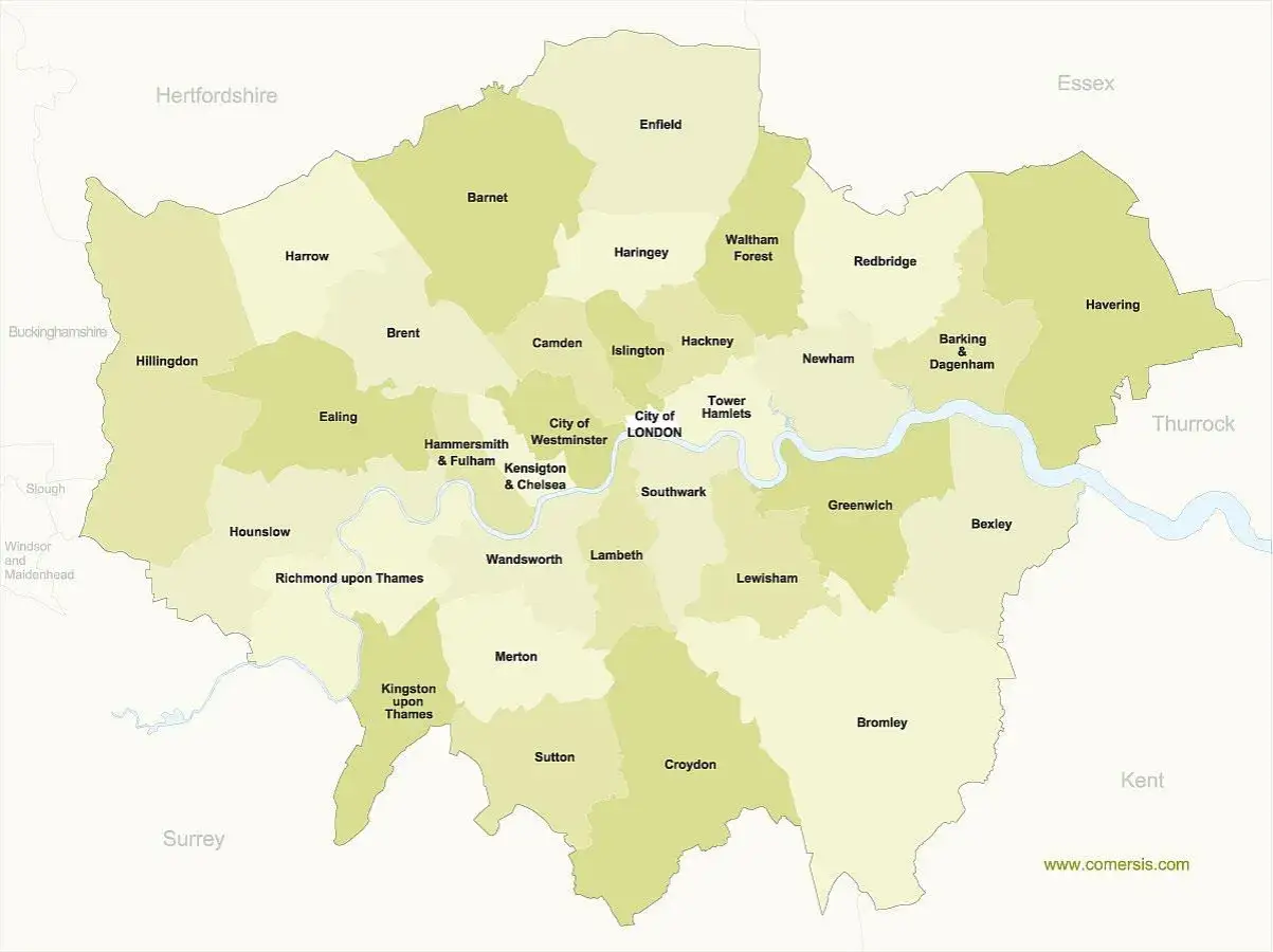 Mapa Londynu z zaznaczonymi dzielnicami. Szukasz odpowiedzi, gdzie najlepiej nocować w Londynie? Sprawdź lokalizacje!