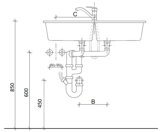 schemat punkt hydrauliczny umywalka