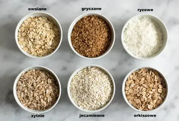 różne rodzaje płatków owsianych