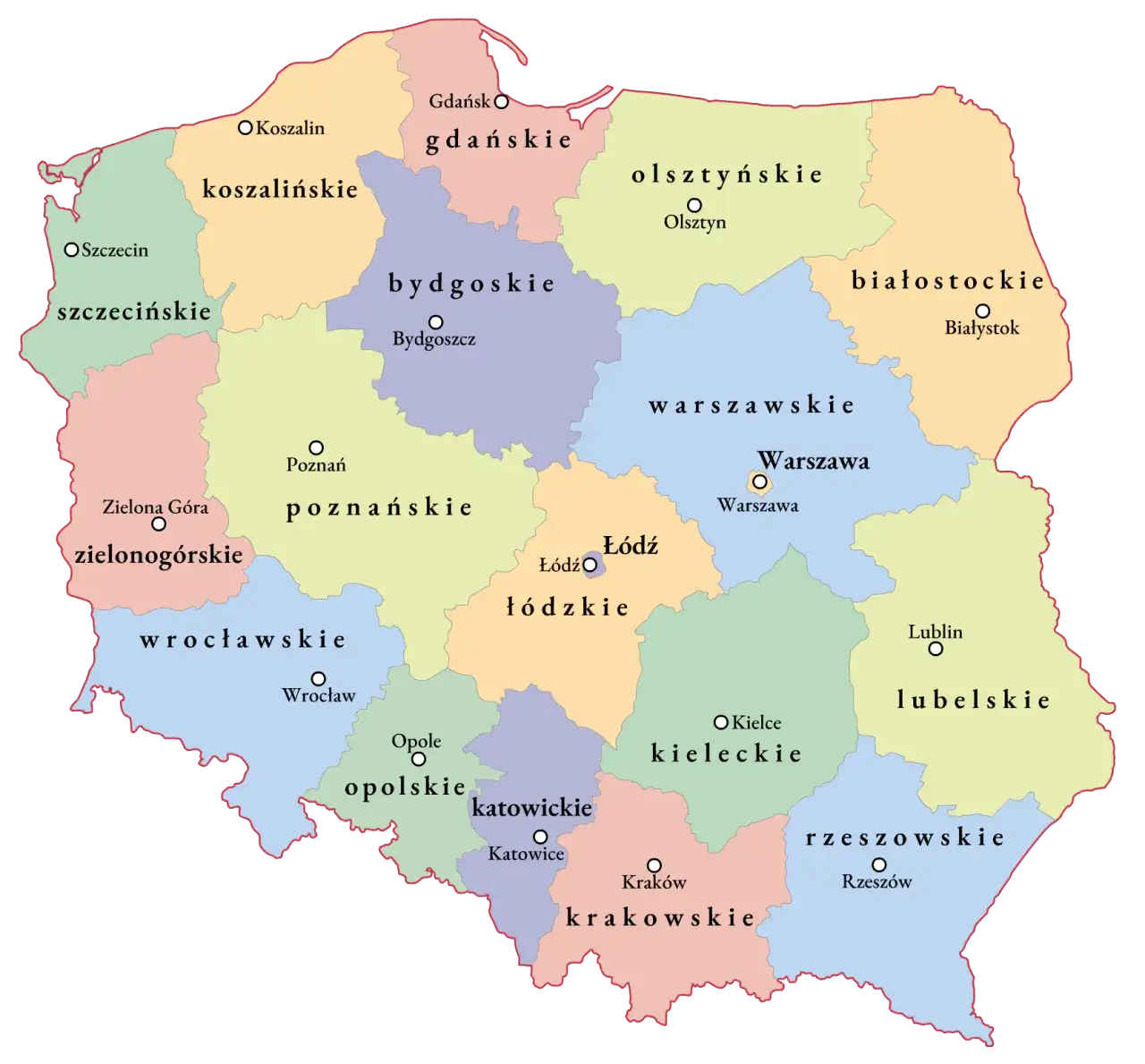 Mapa Polski z zaznaczonym wojew&oacute;dztwem zachodniopomorskim i Szczecinem