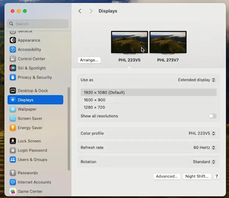 konfiguracja monitor&oacute;w macOS aranżacja wyświetlaczy
