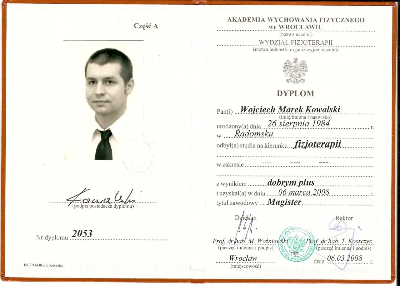 fizjoterapeuta z dyplomem specjalizacji