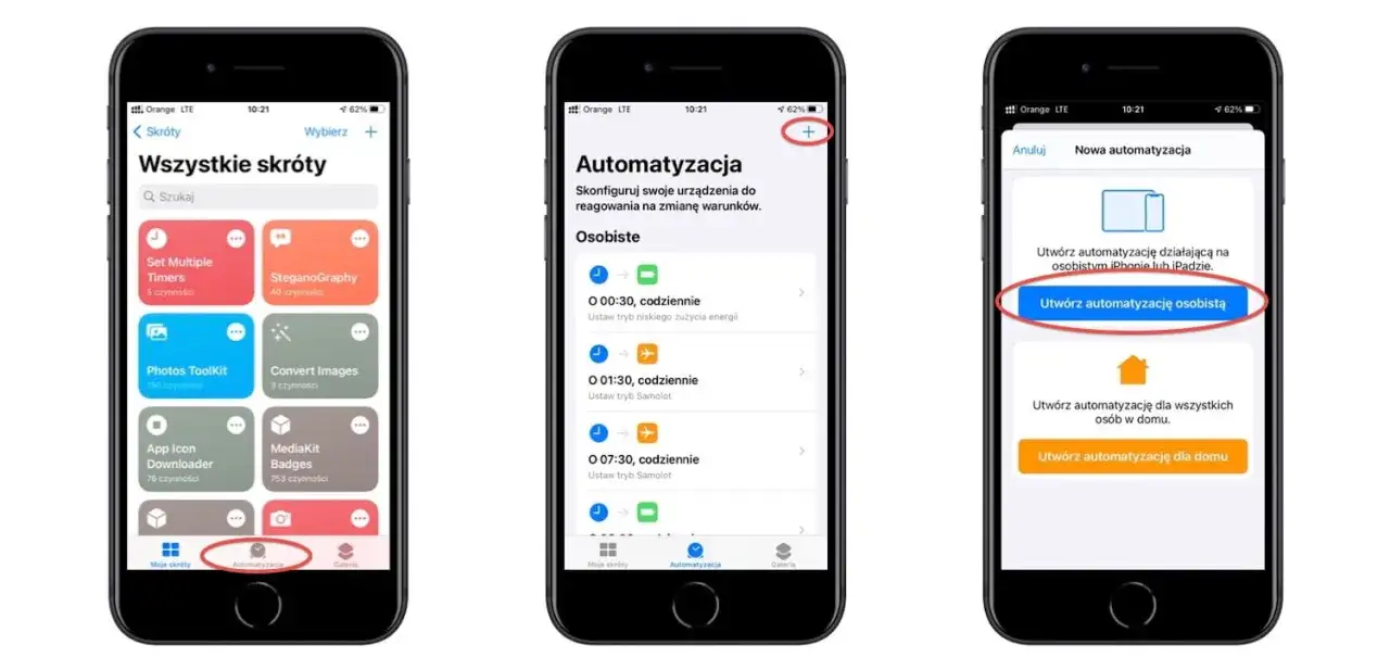 iPhone aplikacja Skr&oacute;ty automatyzacja osobista