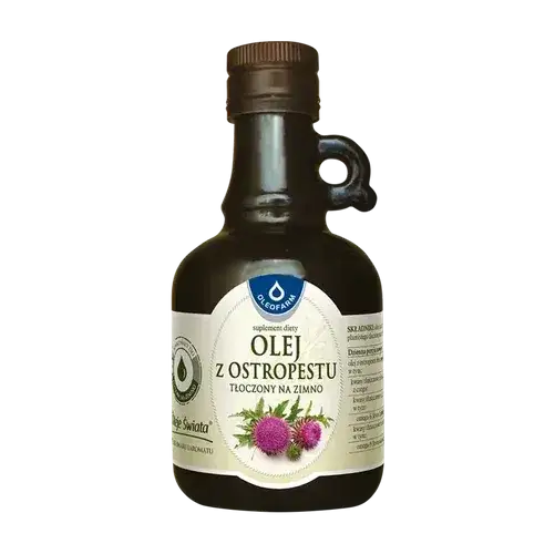 olej z ostropestu w butelce i nasiona ostropestu