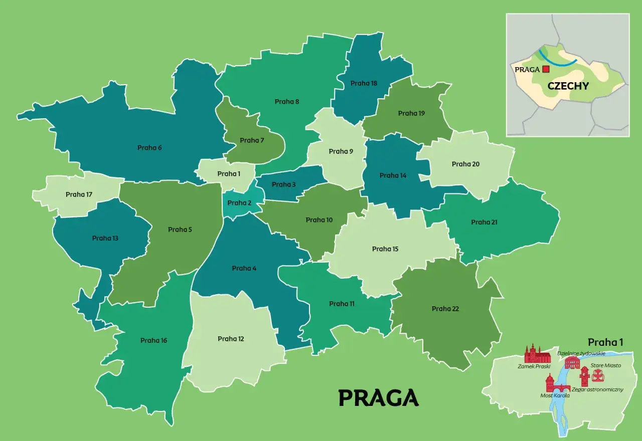 mapa dzielnic Pragi