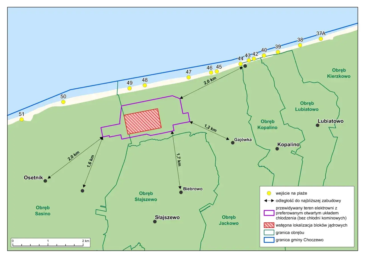 Mapa lokalizacji elektrowni jądrowej Lubiatowo Kopalino Polska