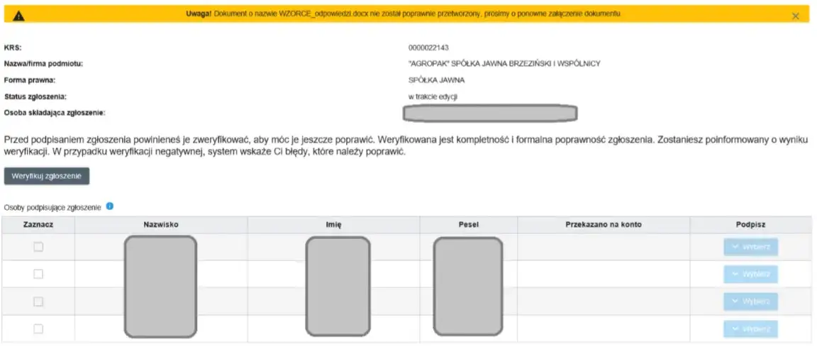 Checklista dokument&oacute;w do KRS